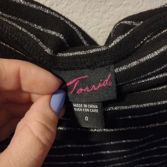 Torrid Black and Silver Off Shoulder Body Con Dress - Picture 2 of 4